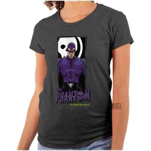 Brisco Brands The Phantom Ghost Who Walks Skull Womens Slim Fit Graphic Tee(Dark Heather)