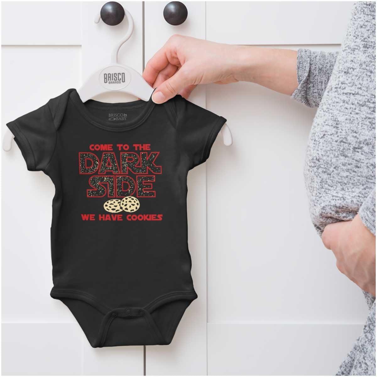 imageBrisco Brands Come To The Dark Side We Have Cookies Baby Romper Boys or GirlsBlack