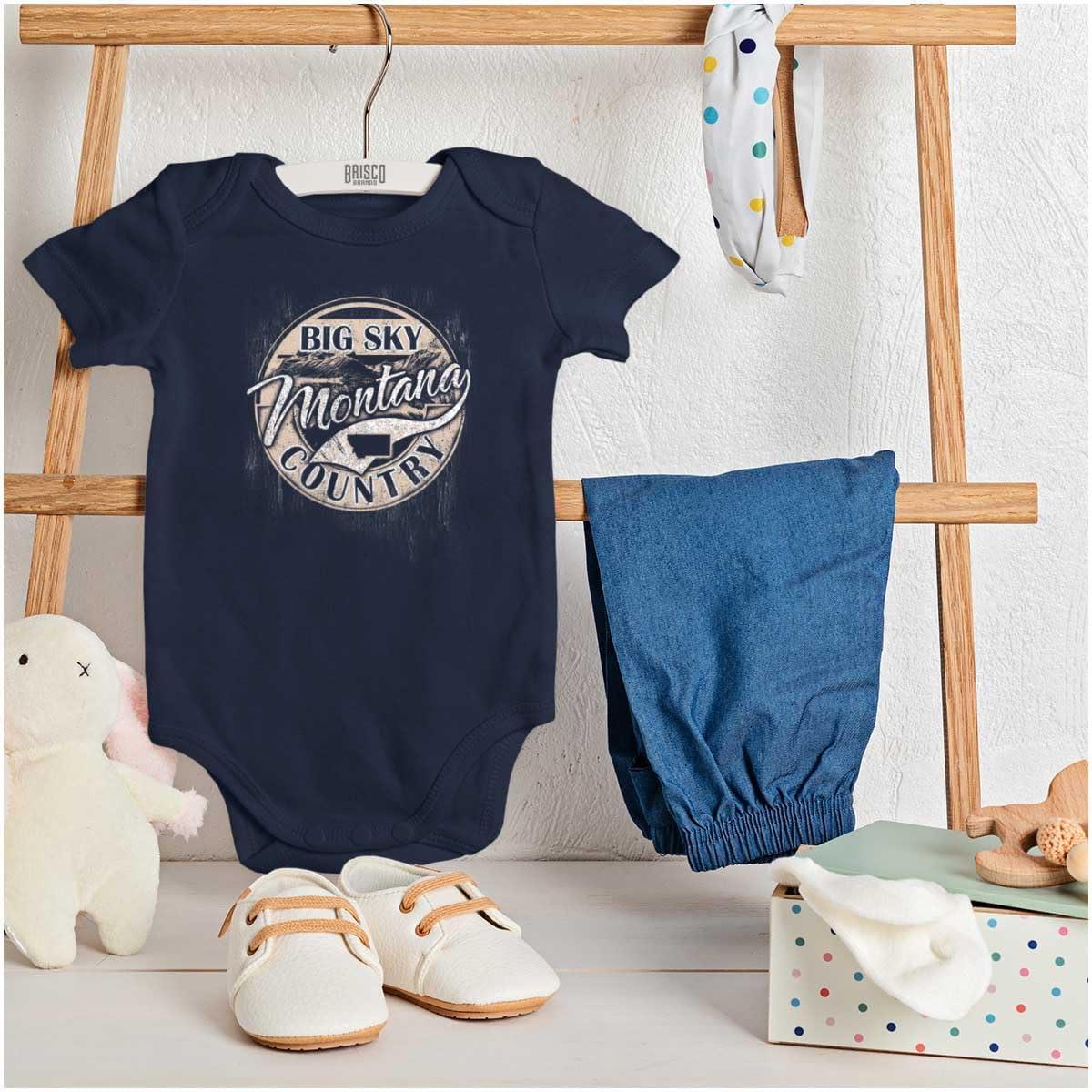 imageBrisco Brands Montana MT Big Sky Country Souvenir Baby Romper Boys or GirlsNavy