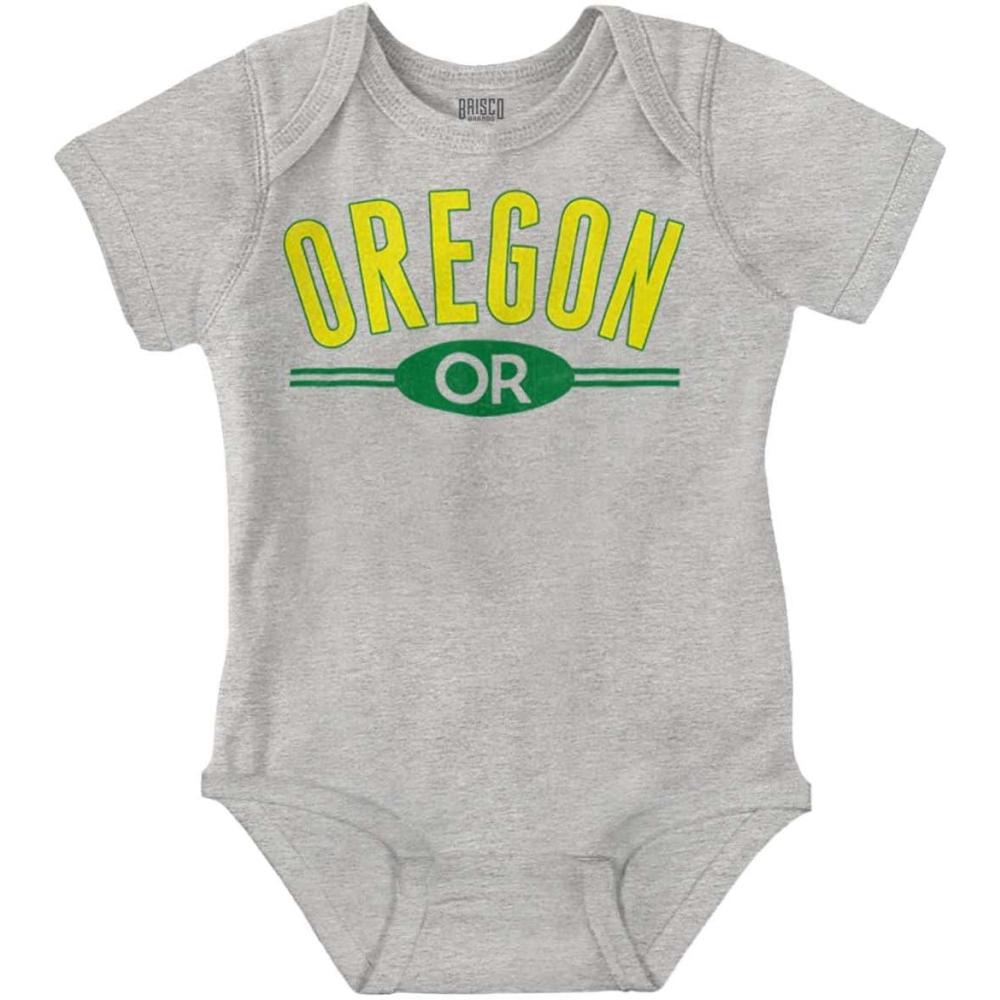 imageBrisco Brands Oregon OR Distressed Student Baby Romper Boys or GirlsHeather