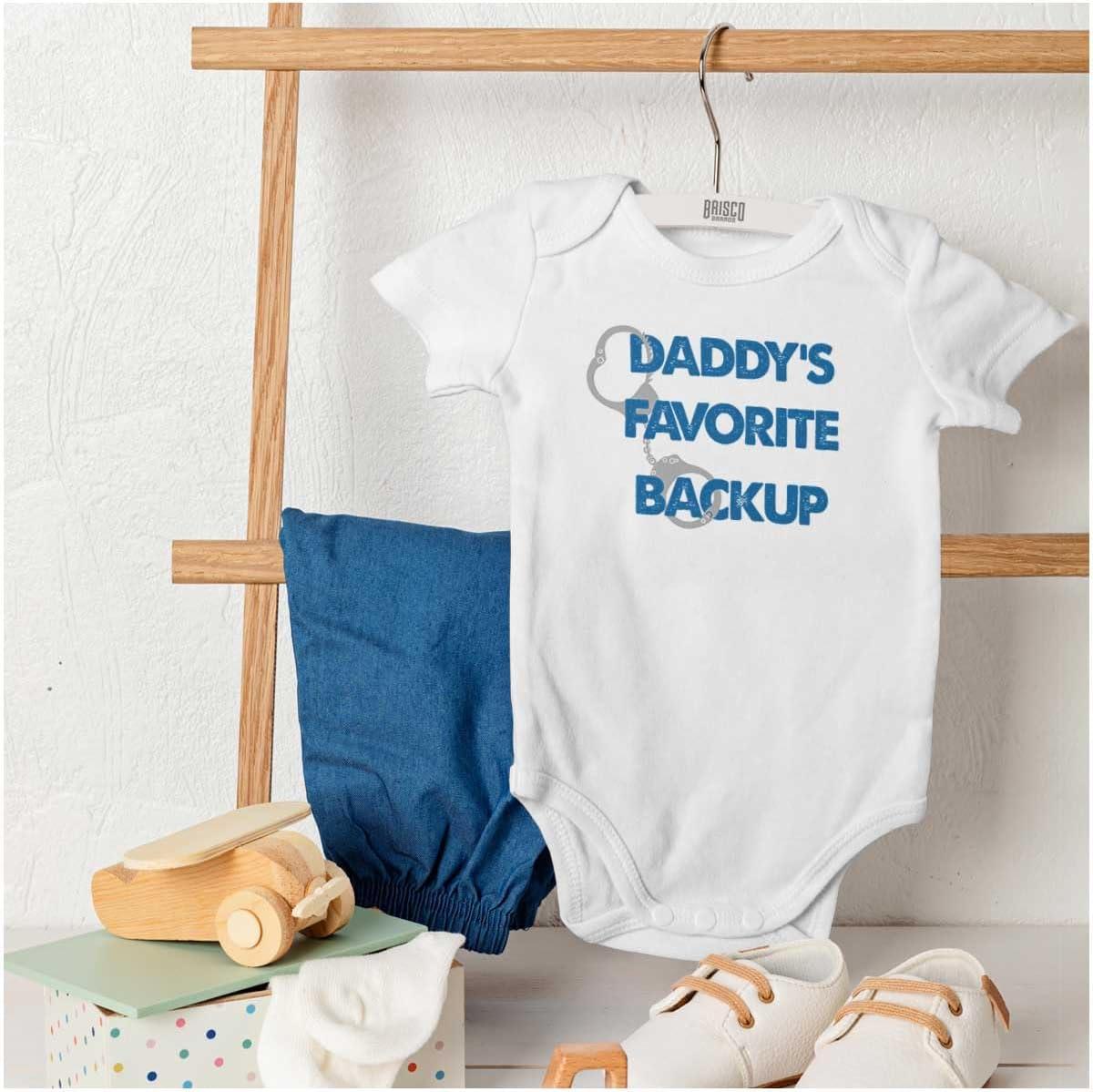 imageBrisco Brands Daddy Favorite Backup Police Parent Baby Romper Boys or GirlsWhite