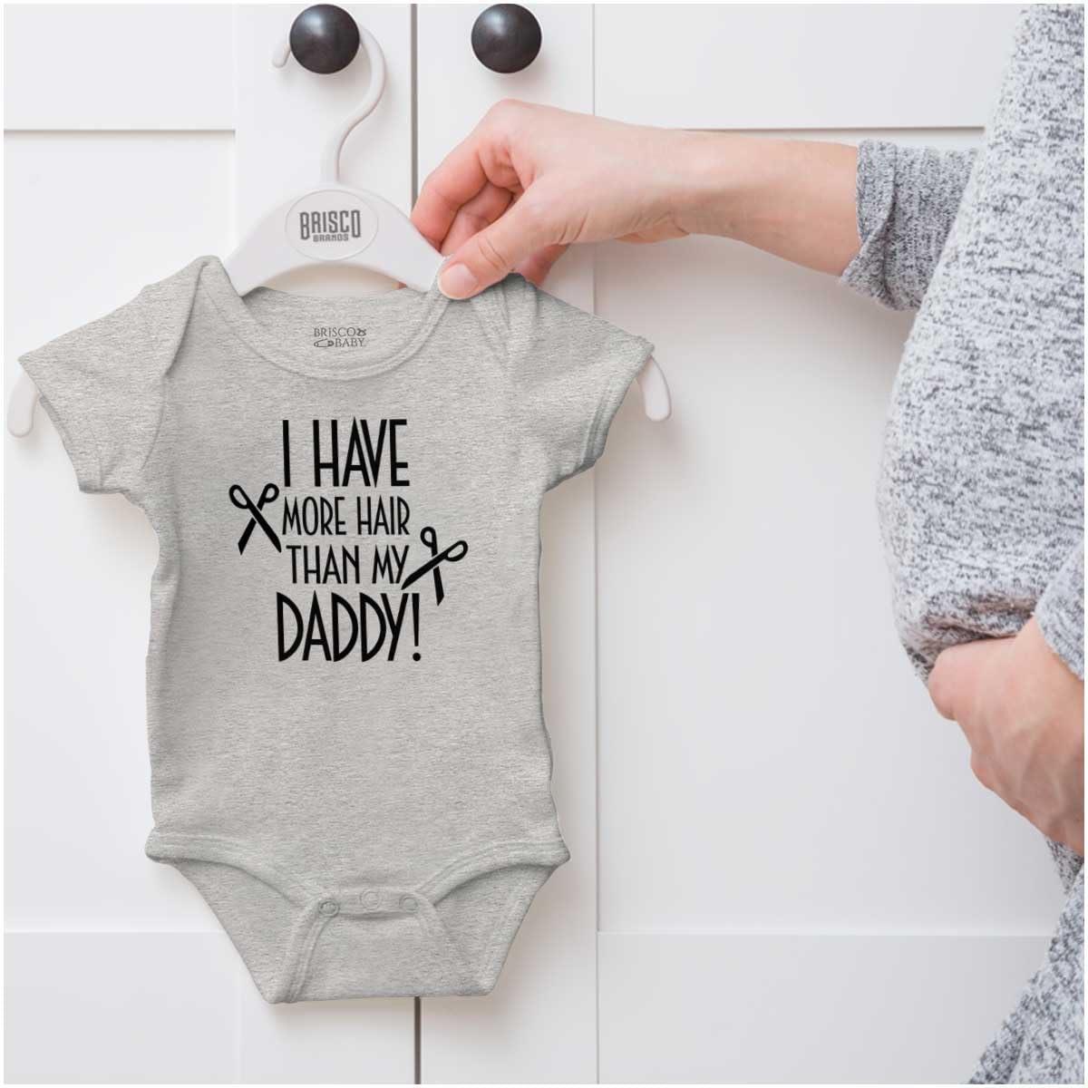 imageBrisco Brands I Have More Hair Than Daddy Joke Baby Romper Boys or GirlsHeather