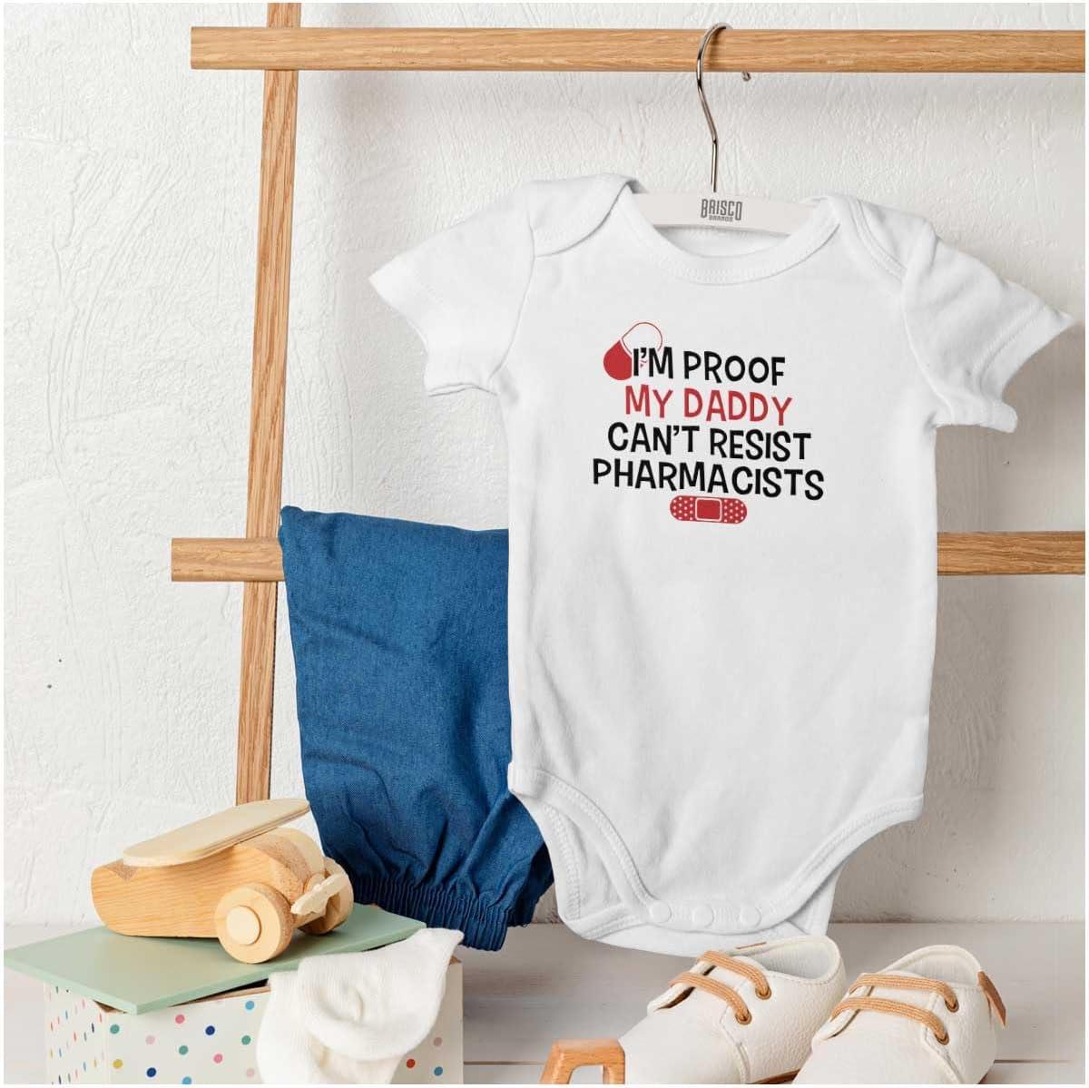 imageBrisco Brands Proof Daddy Cant Resist Pharmacists Baby Romper Boys or GirlsWhite