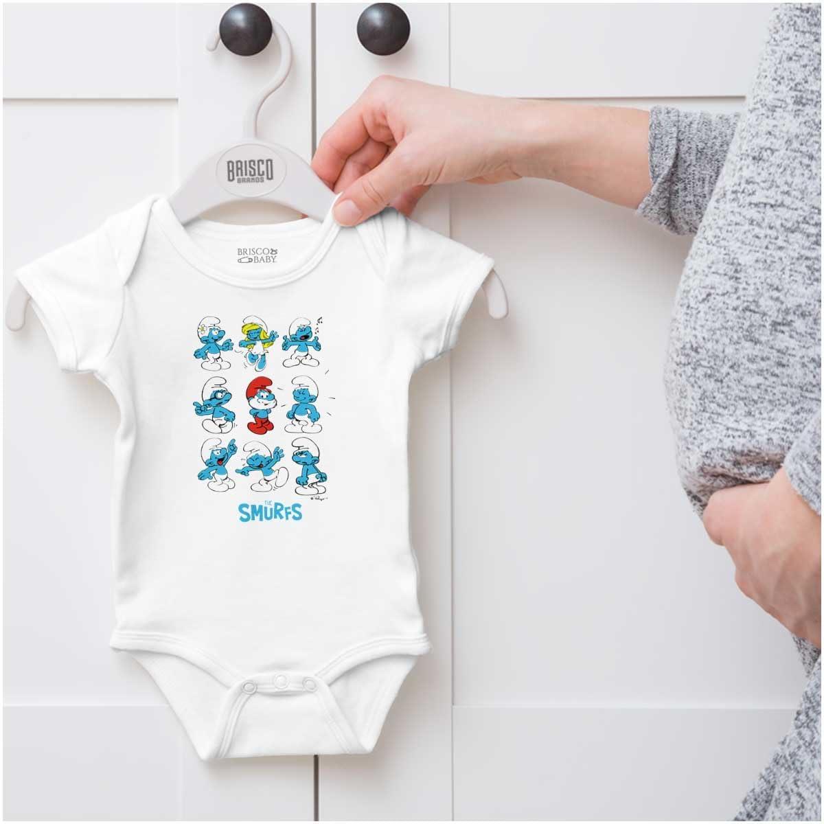 imageBrisco Brands Smurfs Squad Papa Smurfette Cartoon Baby Romper Boys or GirlsWhite