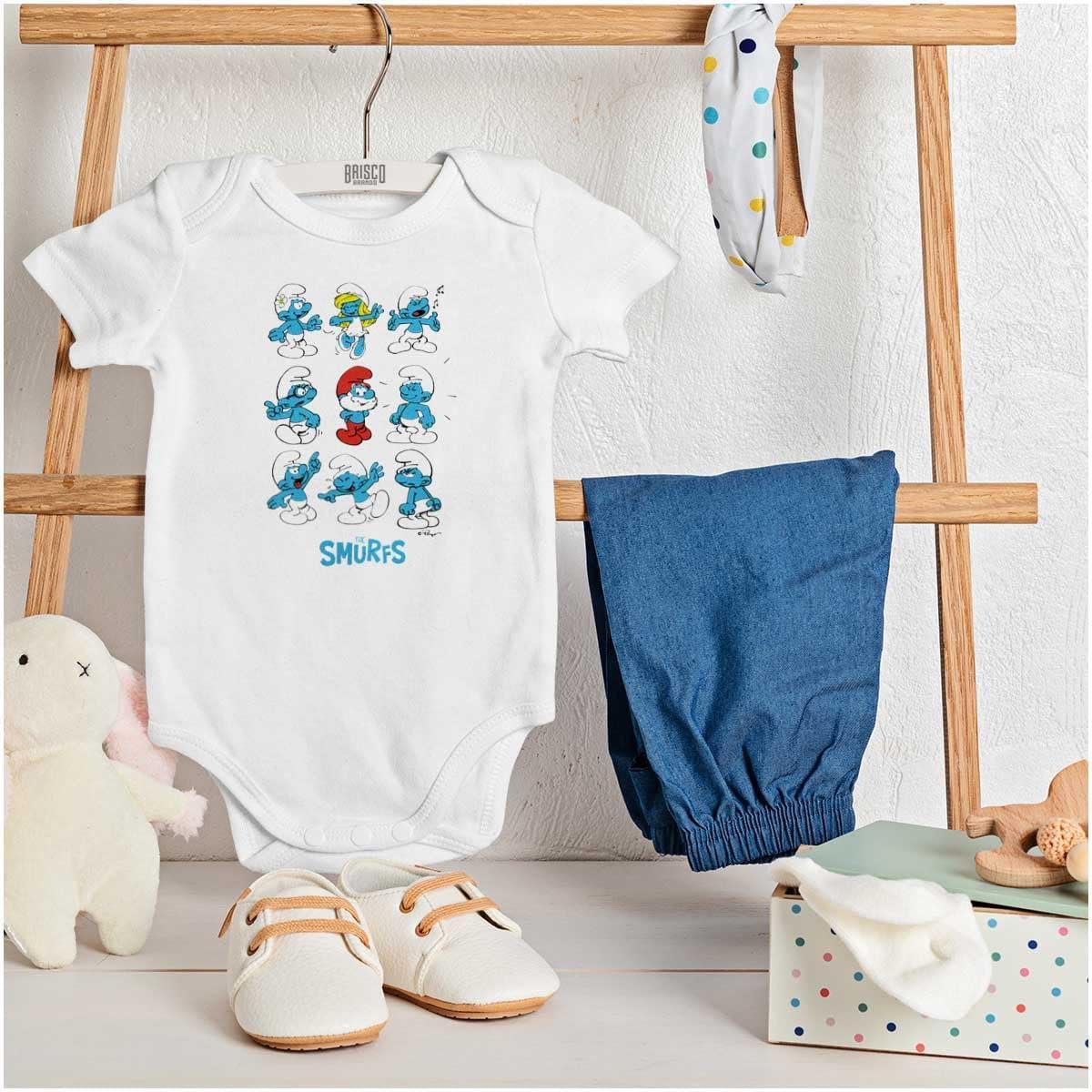 imageBrisco Brands Smurfs Squad Papa Smurfette Cartoon Baby Romper Boys or GirlsWhite
