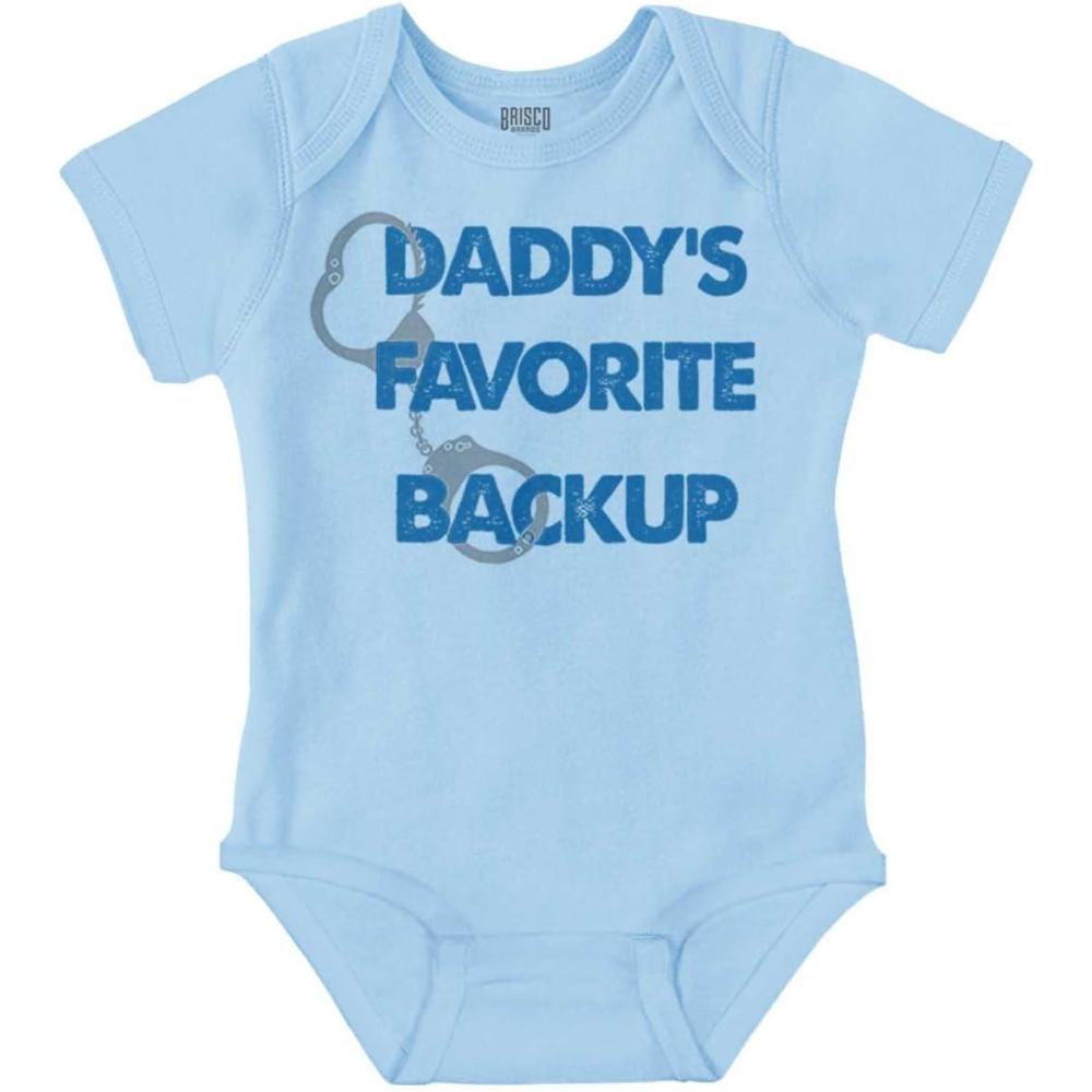 imageBrisco Brands Daddy Favorite Backup Police Parent Baby Romper Boys or GirlsLight Blue