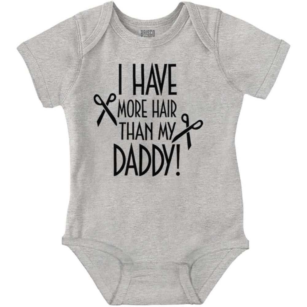 imageBrisco Brands I Have More Hair Than Daddy Joke Baby Romper Boys or GirlsHeather