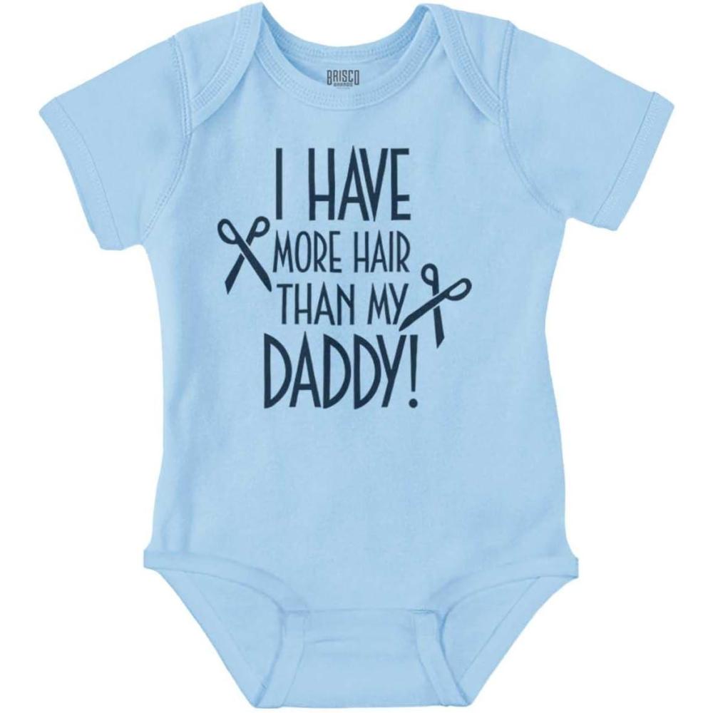 imageBrisco Brands I Have More Hair Than Daddy Joke Baby Romper Boys or GirlsLight Blue