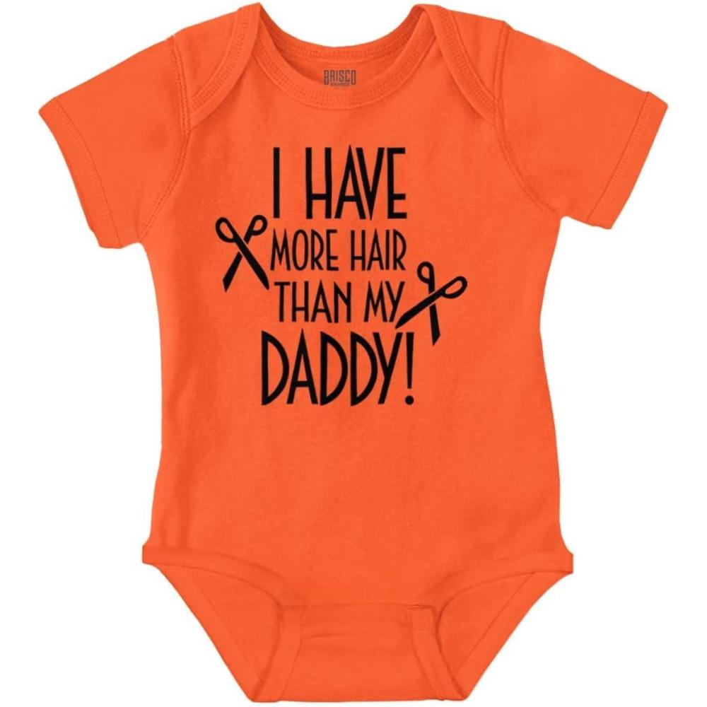 imageBrisco Brands I Have More Hair Than Daddy Joke Baby Romper Boys or GirlsOrange
