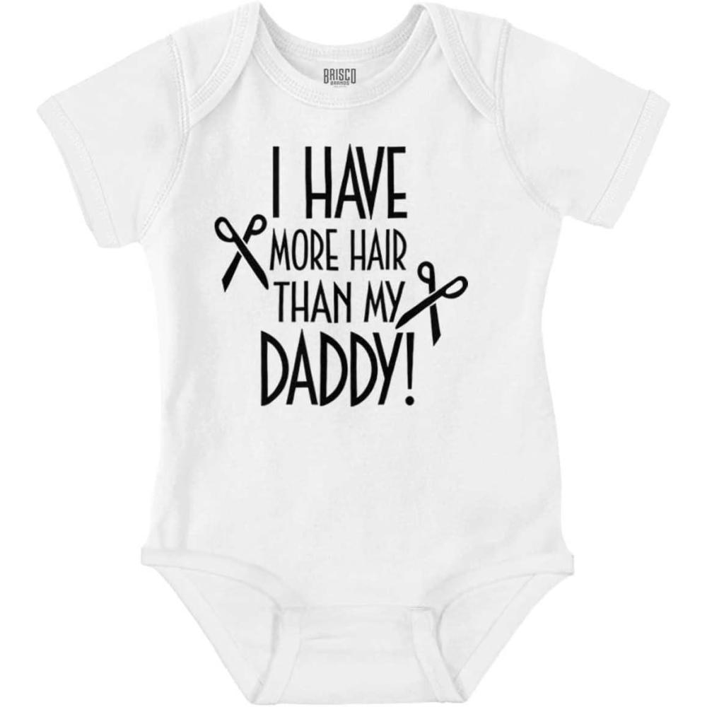 imageBrisco Brands I Have More Hair Than Daddy Joke Baby Romper Boys or GirlsWhite