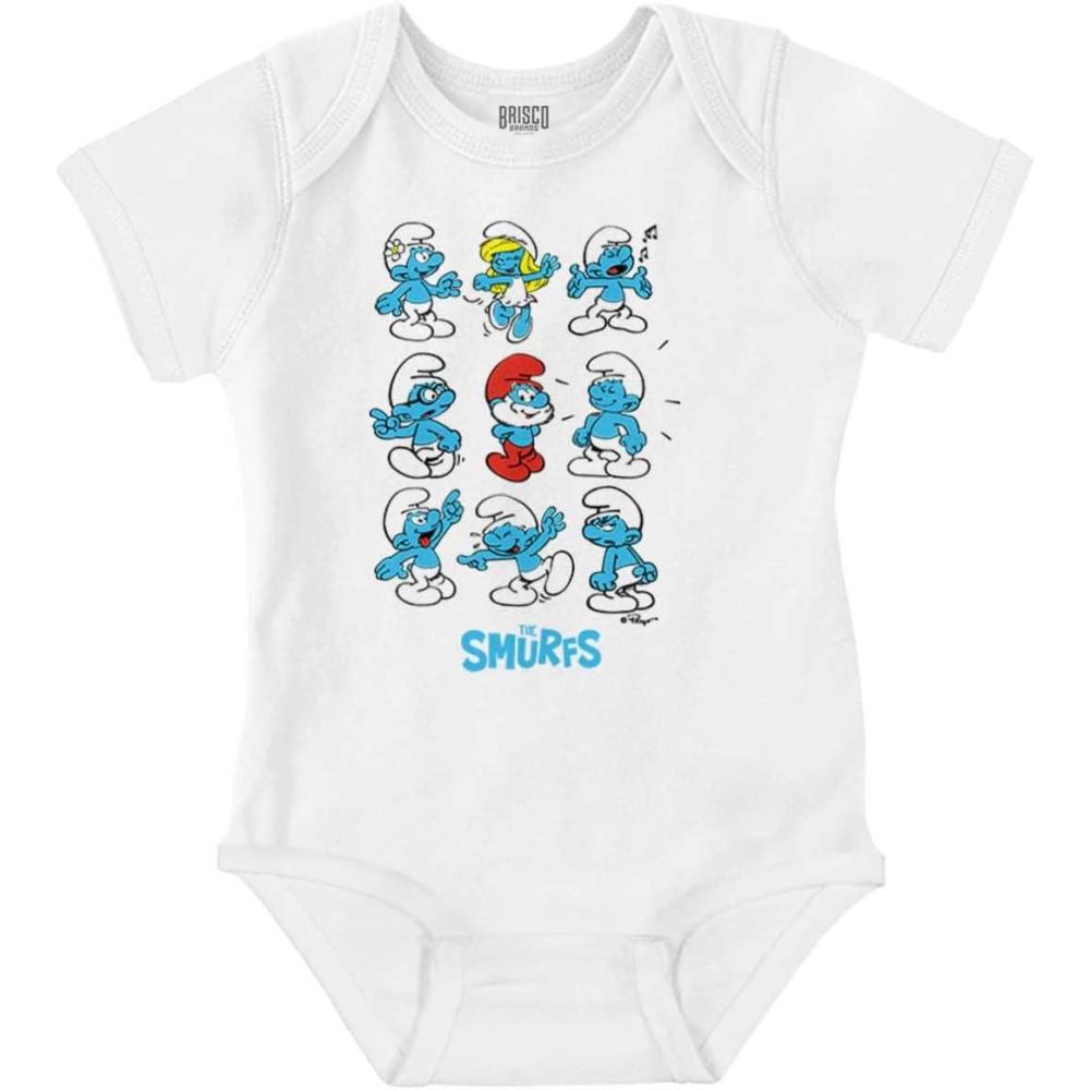 imageBrisco Brands Smurfs Squad Papa Smurfette Cartoon Baby Romper Boys or GirlsWhite