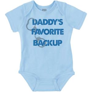 Brisco Brands Daddy Favorite Backup Police Parent Baby Romper Boys or Girls(Light Blue)