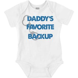 Brisco Brands Daddy Favorite Backup Police Parent Baby Romper Boys or Girls(White)