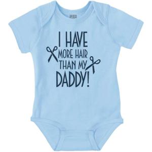 Brisco Brands I Have More Hair Than Daddy Joke Baby Romper Boys or Girls(Light Blue)