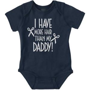 Brisco Brands I Have More Hair Than Daddy Joke Baby Romper Boys or Girls(Navy)