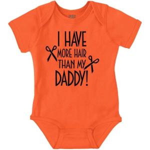 Brisco Brands I Have More Hair Than Daddy Joke Baby Romper Boys or Girls(Orange)