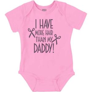 Brisco Brands I Have More Hair Than Daddy Joke Baby Romper Boys or Girls(Pink)