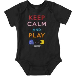 Brisco Brands Keep Calm and Play PACMAN Baby Romper Boys or Girls(Black)