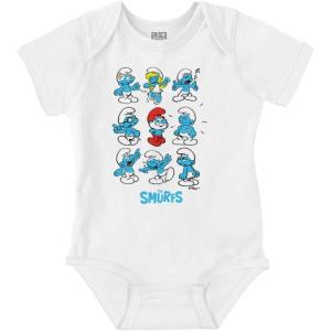 Brisco Brands Smurfs Squad Papa Smurfette Cartoon Baby Romper Boys or Girls(White)