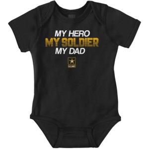 Brisco Brands US Army Logo My Dad Hero Soldier Baby Romper Boys or Girls(Black)