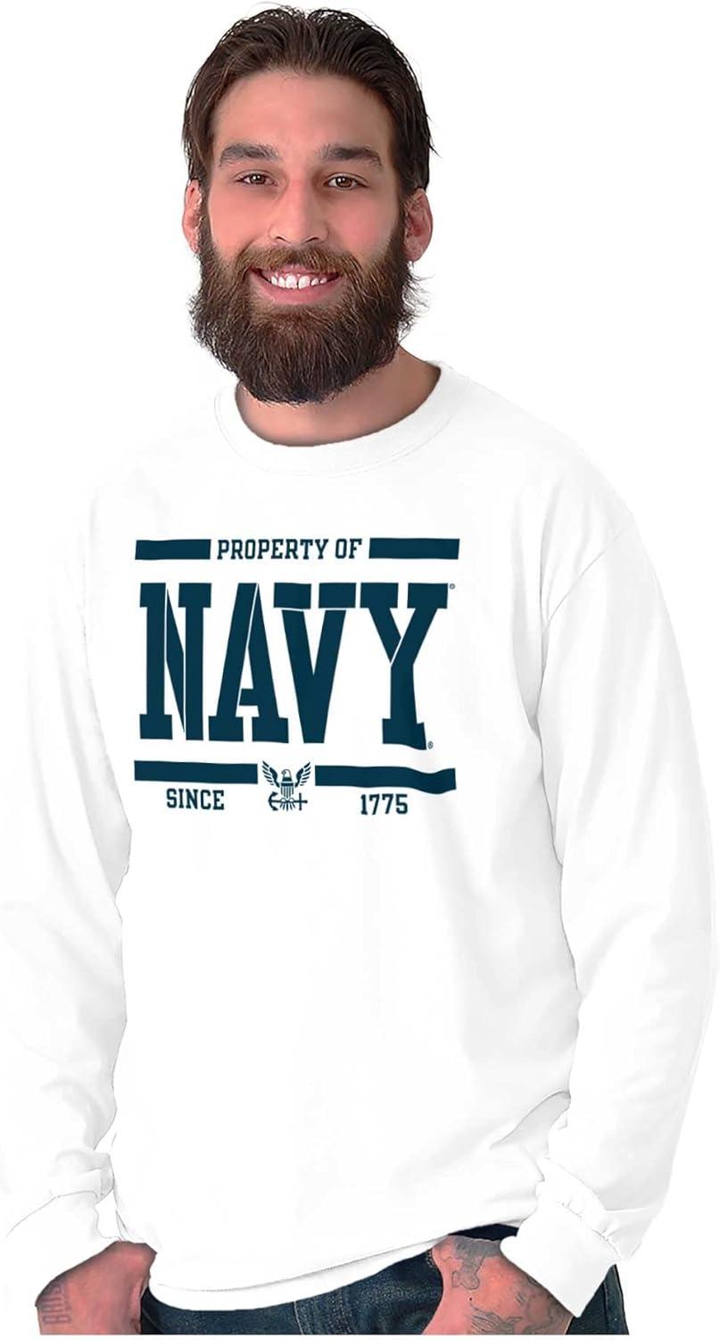 imageBrisco Brands Property of US Navy Logo Since 1775 Long Sleeve Tshirt Men WomenWhite