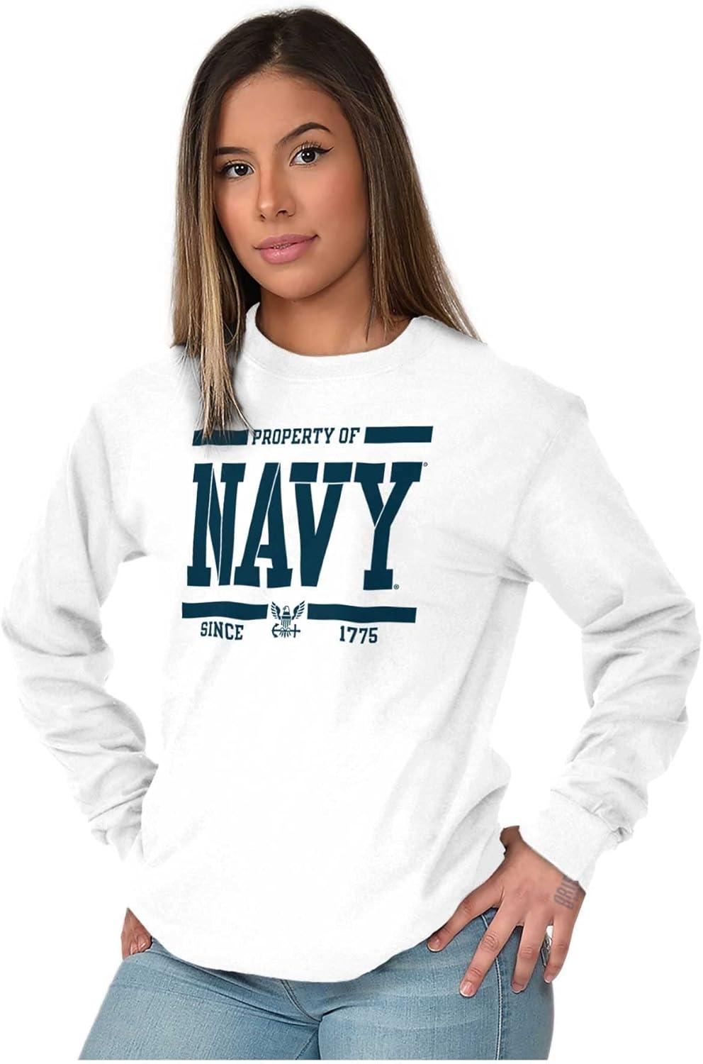 imageBrisco Brands Property of US Navy Logo Since 1775 Long Sleeve Tshirt Men WomenWhite