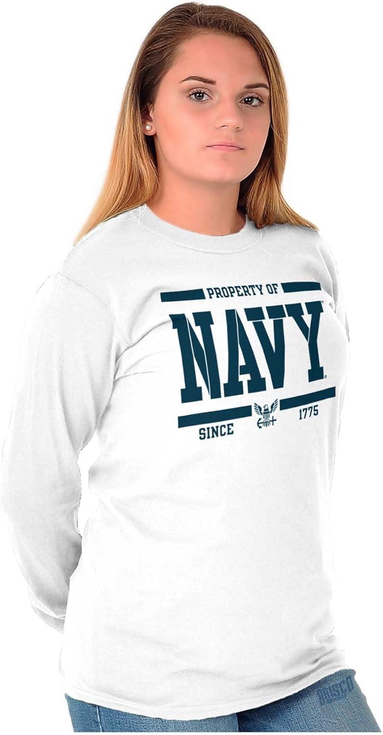 imageBrisco Brands Property of US Navy Logo Since 1775 Long Sleeve Tshirt Men WomenWhite