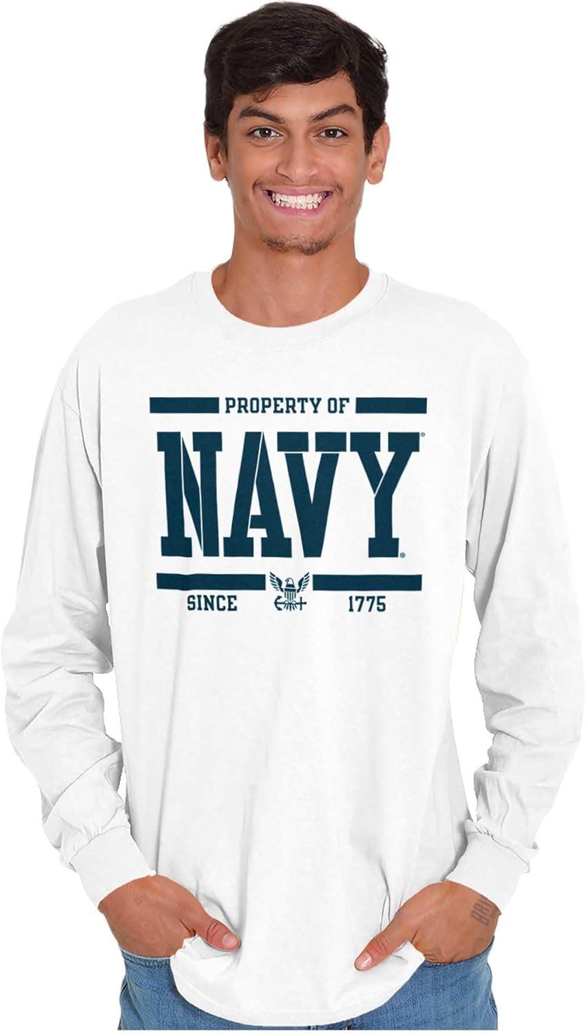 imageBrisco Brands Property of US Navy Logo Since 1775 Long Sleeve Tshirt Men WomenWhite