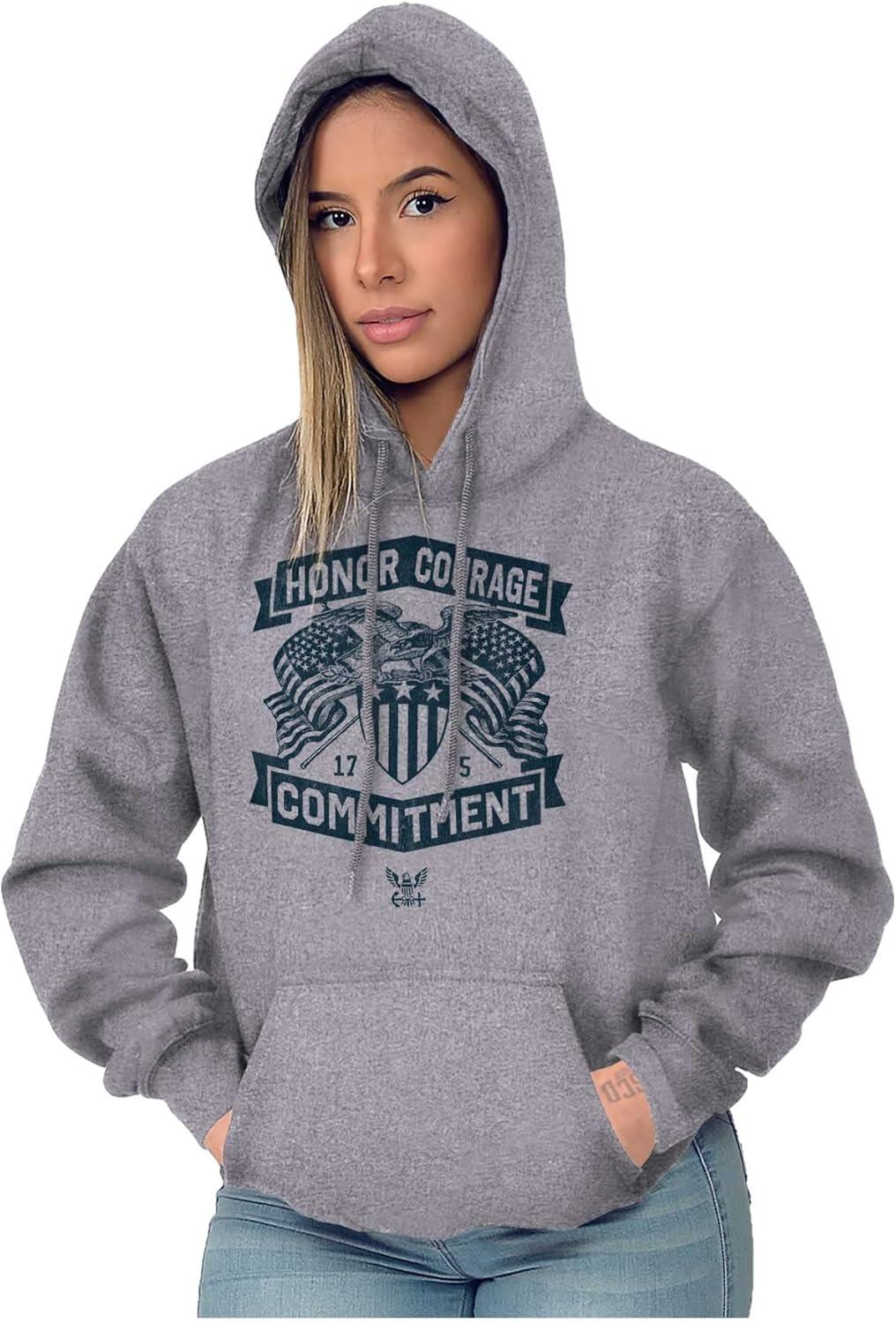 imageBrisco Brands US Navy Honor Courage Commitment Hoodie Sweatshirt Women MenSport Grey
