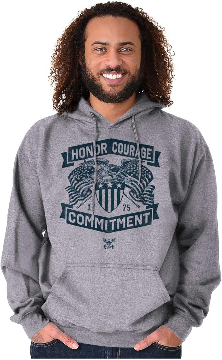 imageBrisco Brands US Navy Honor Courage Commitment Hoodie Sweatshirt Women MenSport Grey