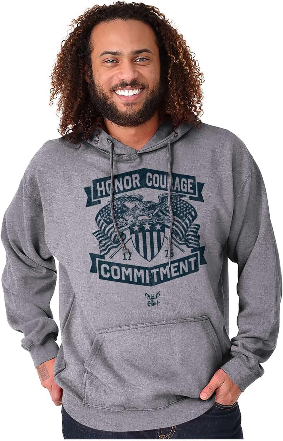 imageBrisco Brands US Navy Honor Courage Commitment Hoodie Sweatshirt Women MenSport Grey