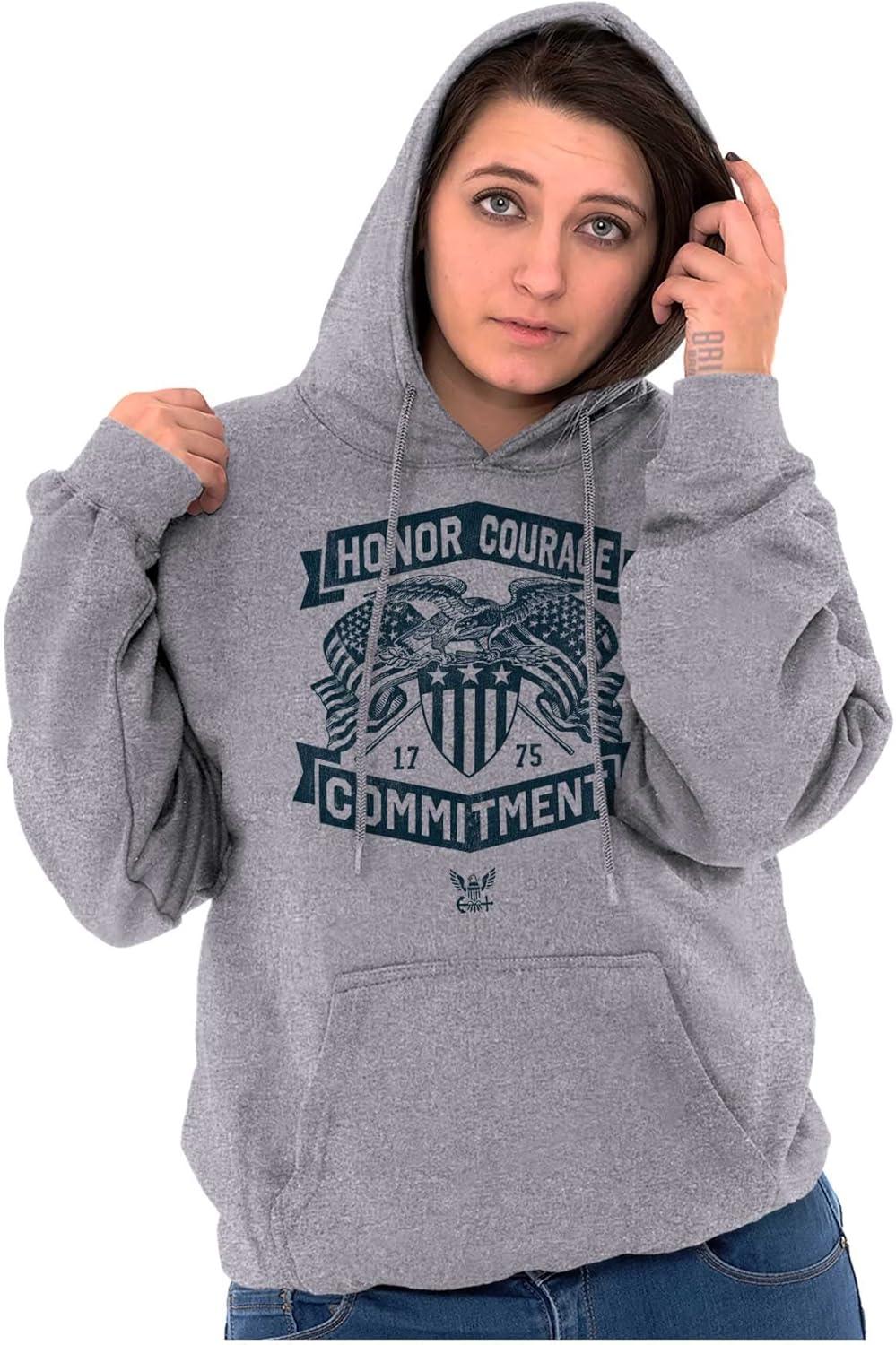 imageBrisco Brands US Navy Honor Courage Commitment Hoodie Sweatshirt Women MenSport Grey