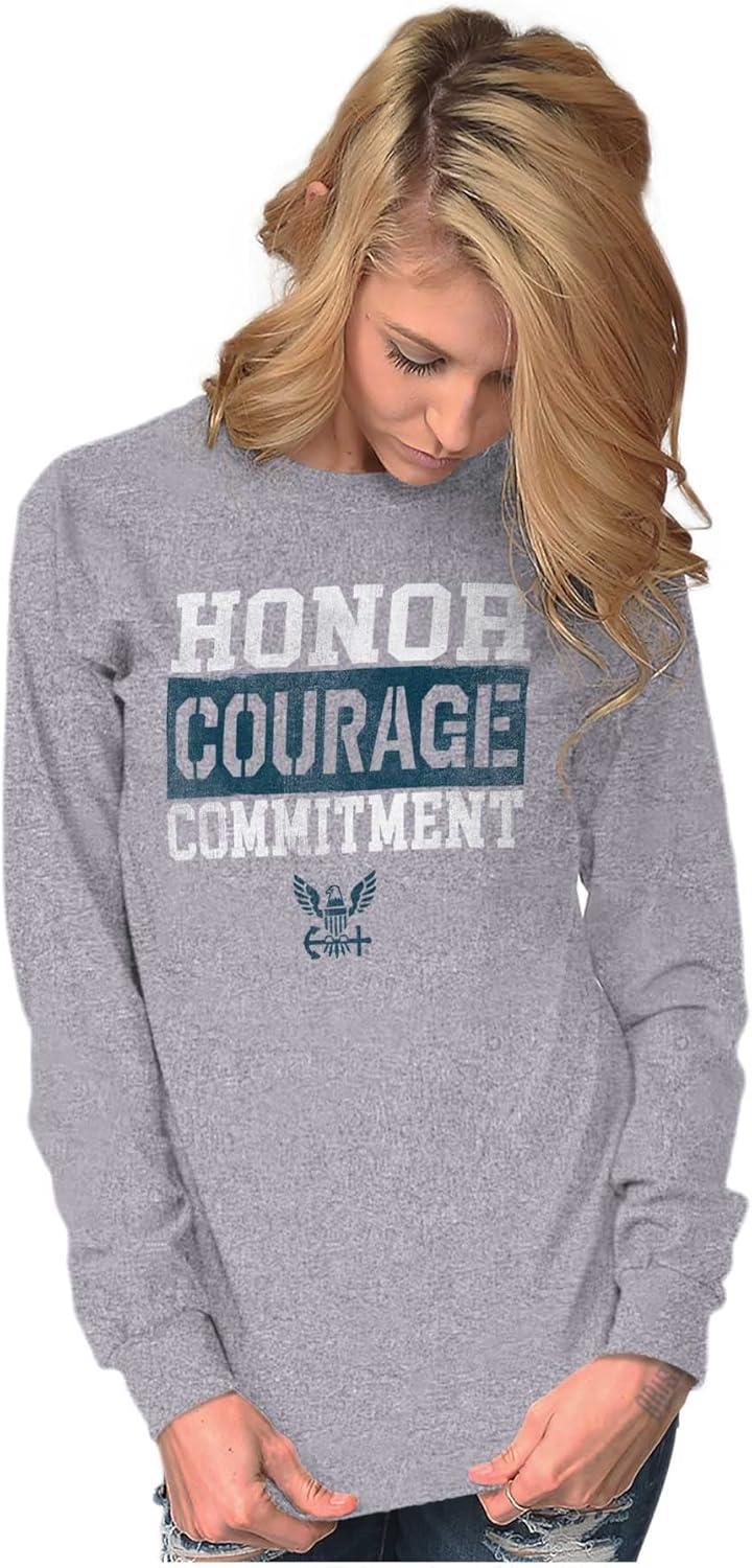 imageBrisco Brands US Navy Honor Courage Commitment Long Sleeve Tshirt Men WomenSport Grey