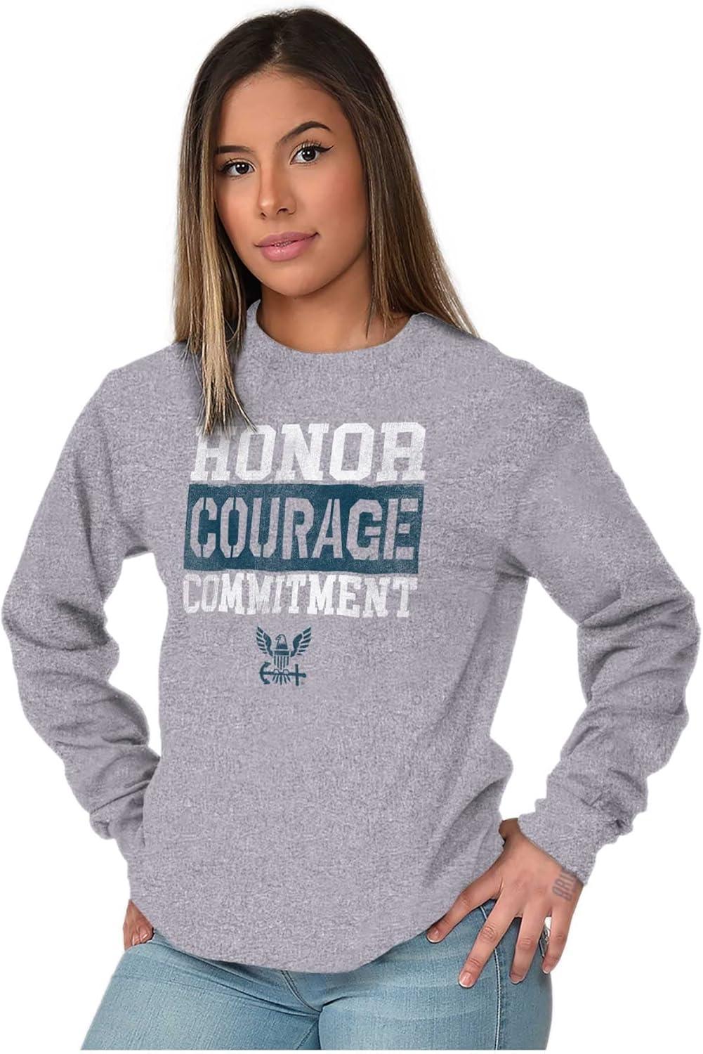imageBrisco Brands US Navy Honor Courage Commitment Long Sleeve Tshirt Men WomenSport Grey
