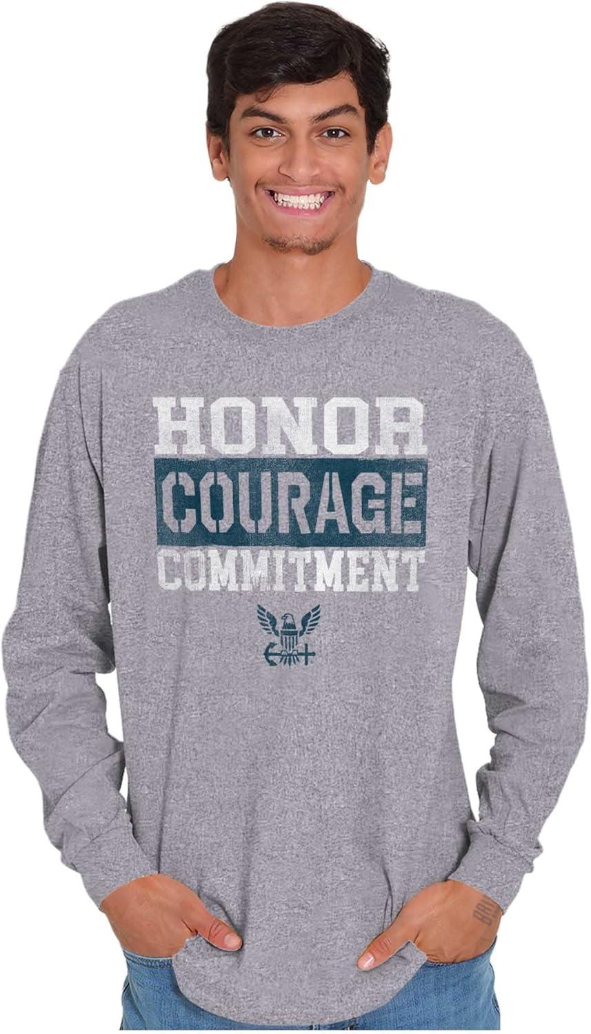imageBrisco Brands US Navy Honor Courage Commitment Long Sleeve Tshirt Men WomenSport Grey