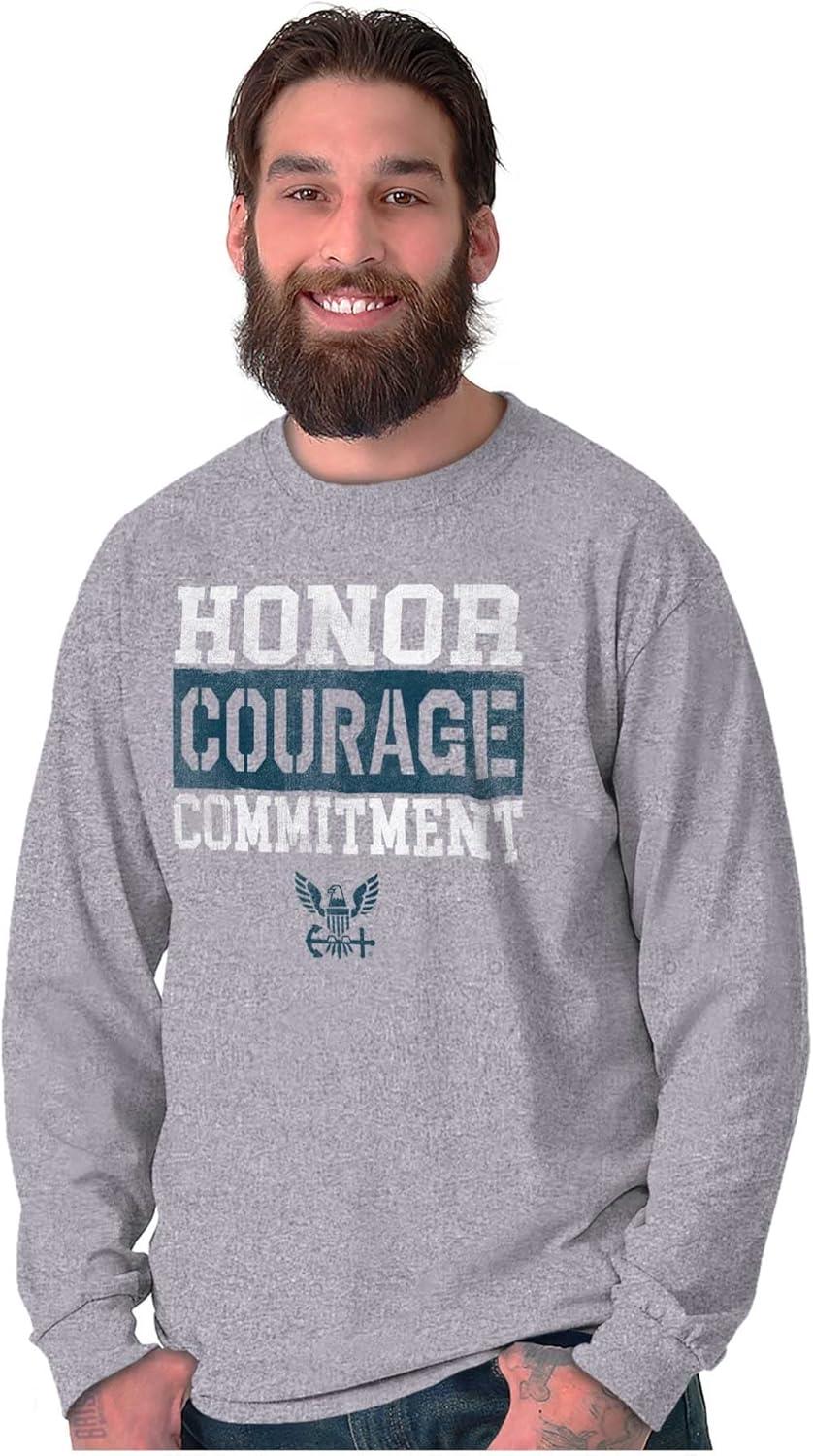 imageBrisco Brands US Navy Honor Courage Commitment Long Sleeve Tshirt Men WomenSport Grey