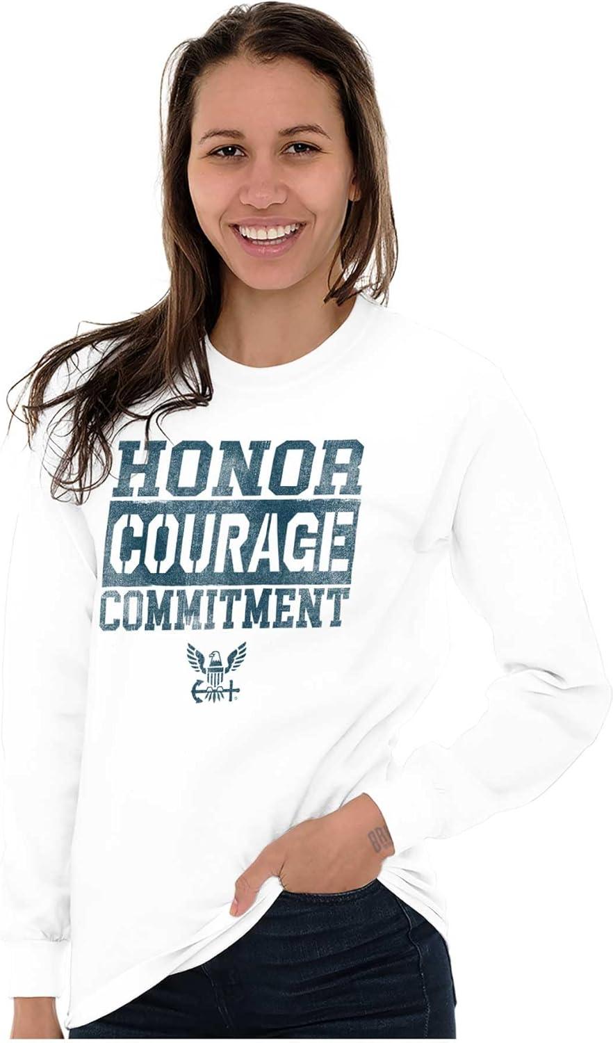 imageBrisco Brands US Navy Honor Courage Commitment Long Sleeve Tshirt Men WomenWhite