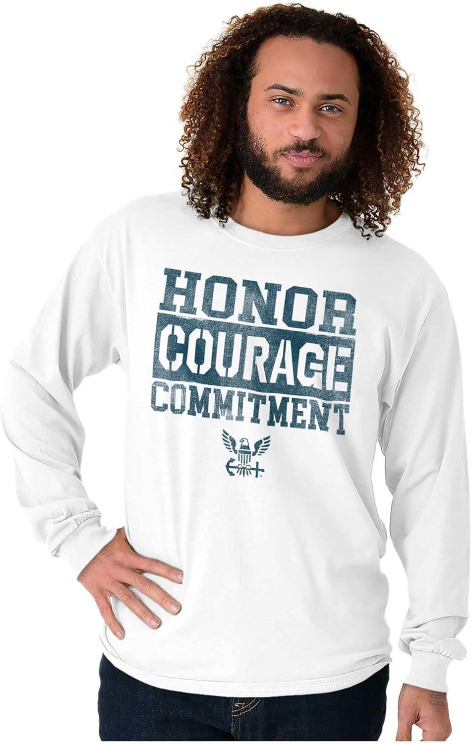 imageBrisco Brands US Navy Honor Courage Commitment Long Sleeve Tshirt Men WomenWhite