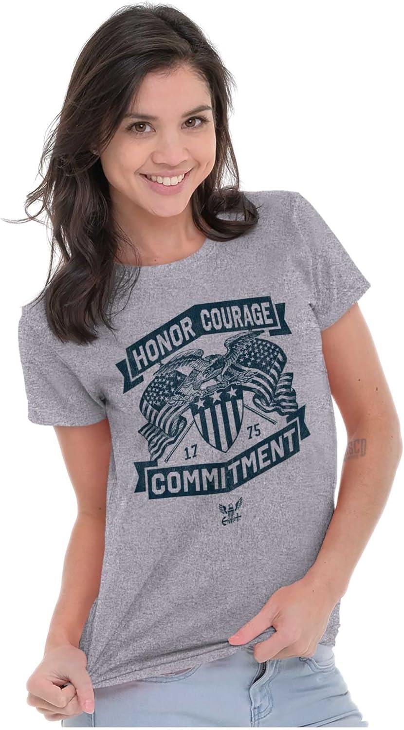 imageBrisco Brands US Navy Logo Honor Courage Commitment Womens Slim Fit Graphic TeeSport Grey