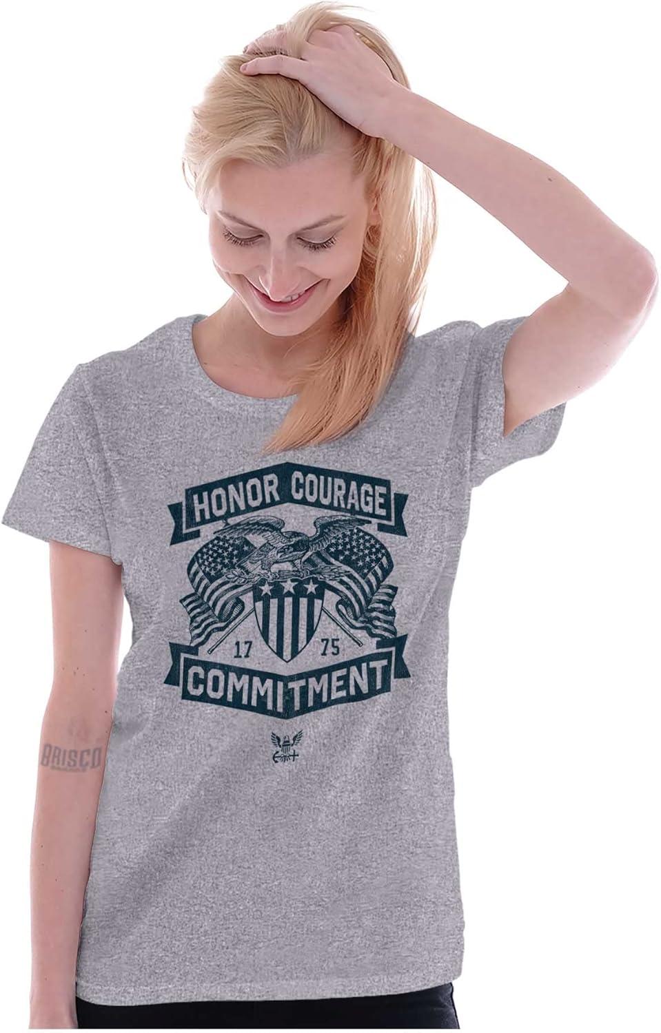 imageBrisco Brands US Navy Logo Honor Courage Commitment Womens Slim Fit Graphic TeeSport Grey