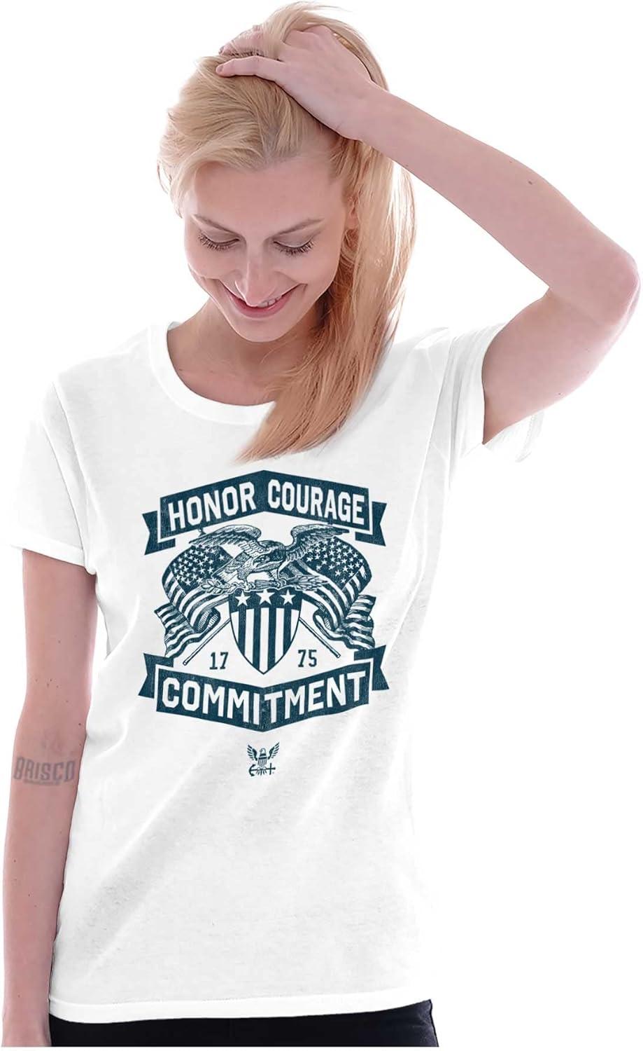imageBrisco Brands US Navy Logo Honor Courage Commitment Womens Slim Fit Graphic TeeWhite