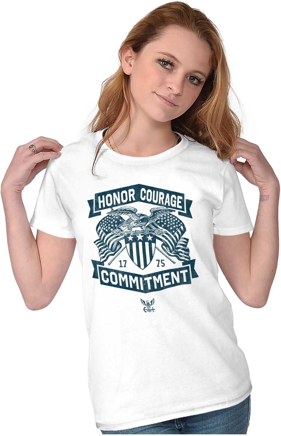 imageBrisco Brands US Navy Logo Honor Courage Commitment Womens Slim Fit Graphic TeeWhite