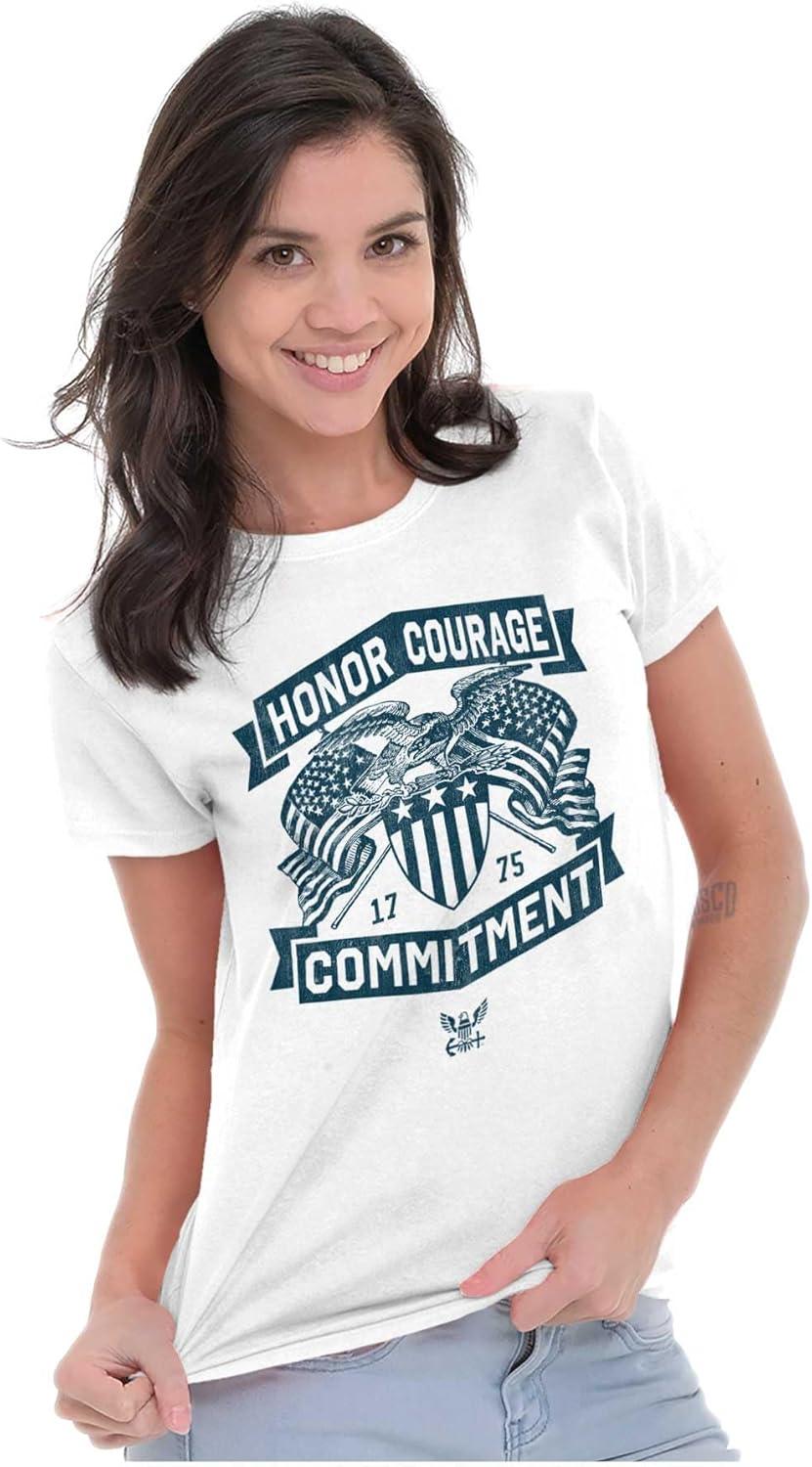 imageBrisco Brands US Navy Logo Honor Courage Commitment Womens Slim Fit Graphic TeeWhite