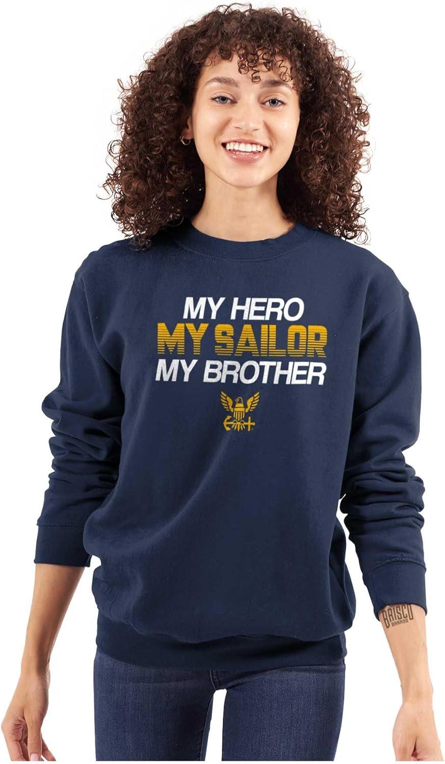 imageBrisco Brands US Navy My Hero Sailor Brother Sister Sweatshirt for Men or WomenNavy