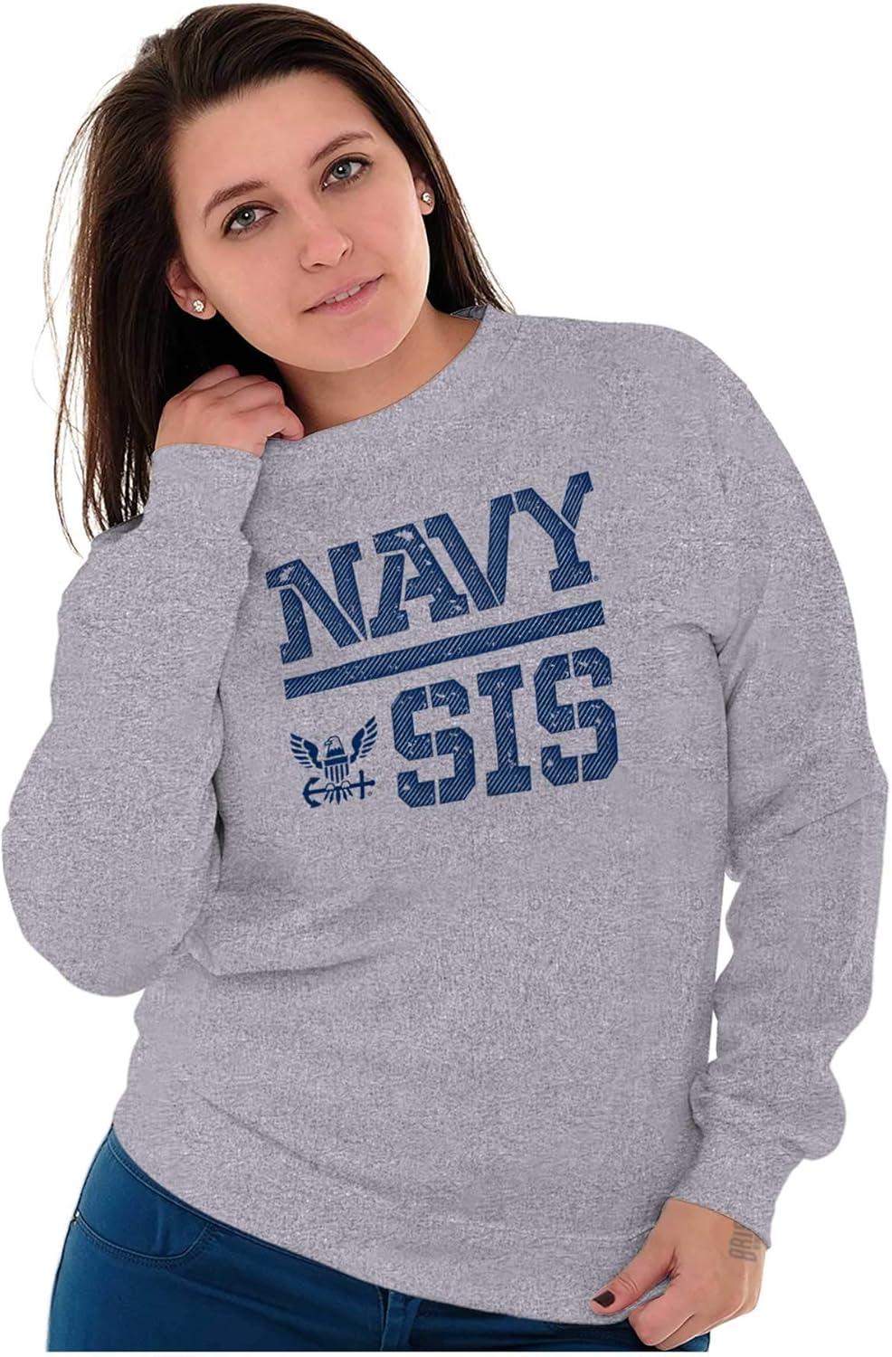 imageBrisco Brands United States American Navy Proud Sister Women Crewneck SweatshirtSport Grey