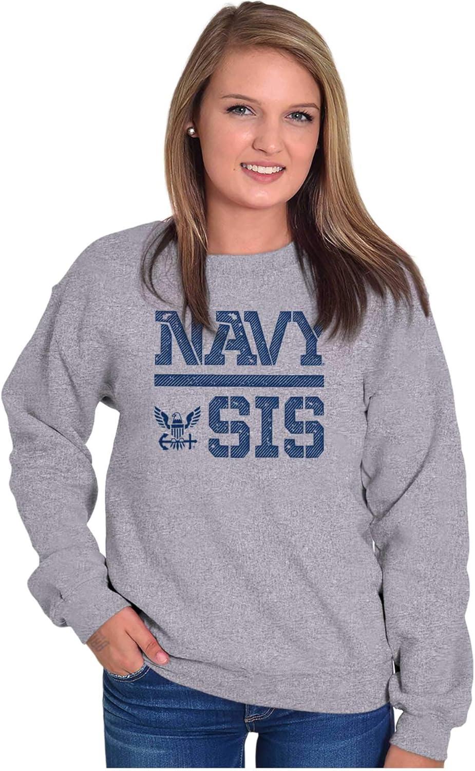 imageBrisco Brands United States American Navy Proud Sister Women Crewneck SweatshirtSport Grey