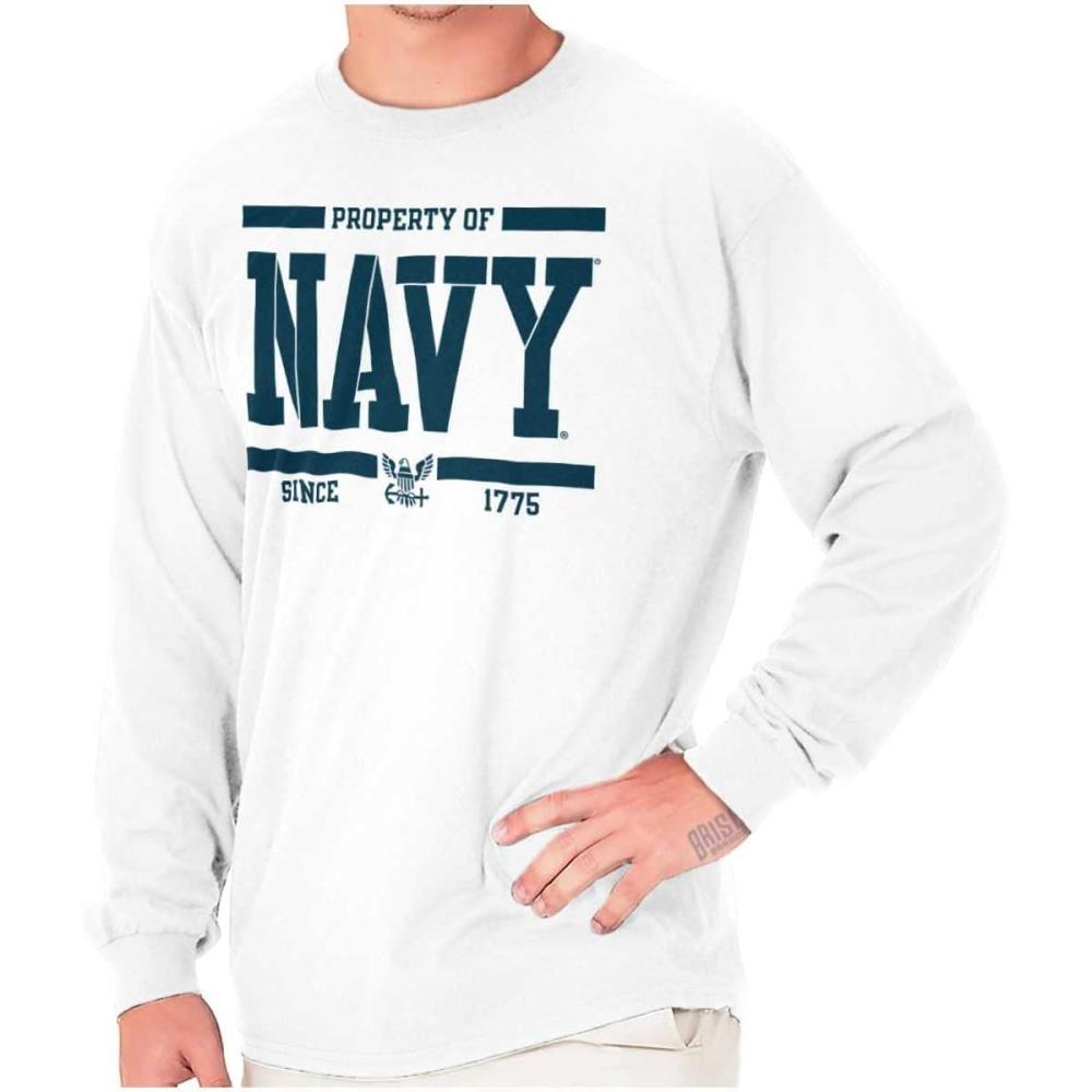 imageBrisco Brands Property of US Navy Logo Since 1775 Long Sleeve Tshirt Men WomenWhite