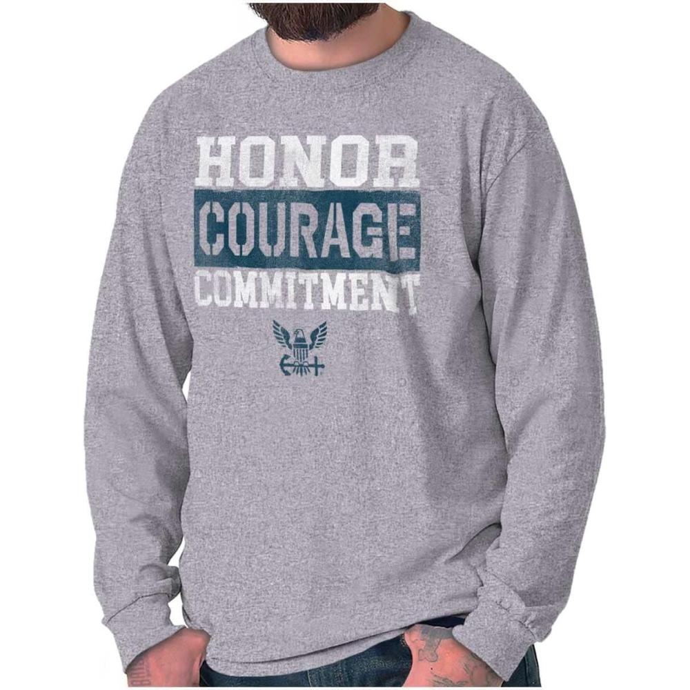 imageBrisco Brands US Navy Honor Courage Commitment Long Sleeve Tshirt Men WomenSport Grey