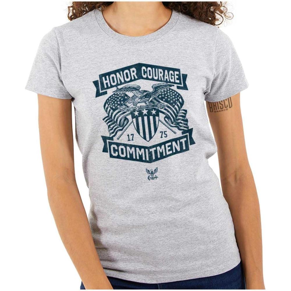 imageBrisco Brands US Navy Logo Honor Courage Commitment Womens Slim Fit Graphic TeeSport Grey