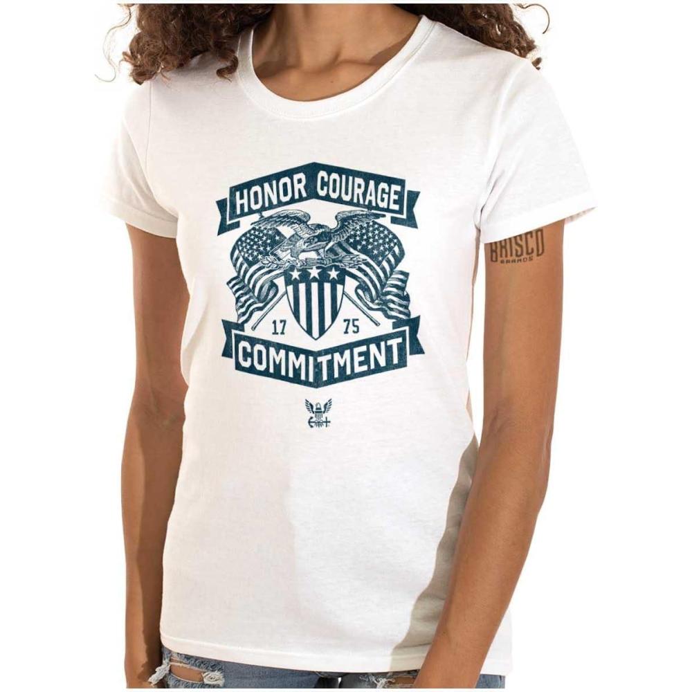 imageBrisco Brands US Navy Logo Honor Courage Commitment Womens Slim Fit Graphic TeeWhite